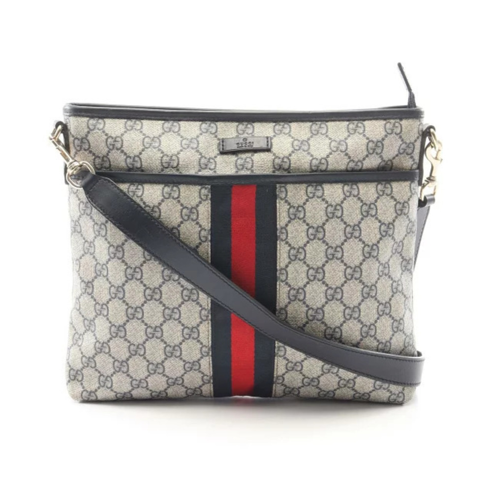 Gucci GG Supreme Sherry Shoulder Bag Canvas Leather Beige Cream Navy Blue